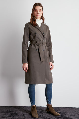 Image of Trendyol Arched Button Closure Long Trench Coat TWOSS20TR0004