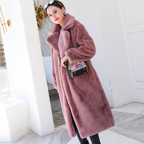 Image of Winter Women High Quality Faux Rabbit Fur Coat Luxury Long Fur Coat Loose Lapel OverCoat Thick Warm Plus Size Female Plush Coats