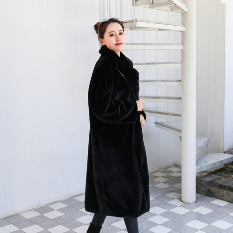 Image of Winter Women High Quality Faux Rabbit Fur Coat Luxury Long Fur Coat Loose Lapel OverCoat Thick Warm Plus Size Female Plush Coats