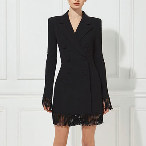 Image of Adyce 2019 New Summer Women Slim Trench Coats Black Deep V-Neck Double Breasted Coats Long Sleeve Tassel Fashion Club Coats