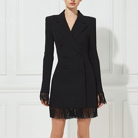 Image of Adyce 2019 New Summer Women Slim Trench Coats Black Deep V-Neck Double Breasted Coats Long Sleeve Tassel Fashion Club Coats