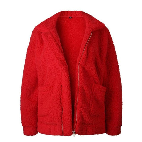 Image of Elegant Faux Fur Coat Women 2018 Autumn Winter Warm Soft Zipper Fur Jacket Female Plush Overcoat Pocket Casual Teddy Outwear
