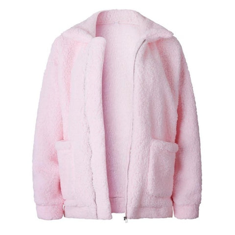Image of Elegant Faux Fur Coat Women 2018 Autumn Winter Warm Soft Zipper Fur Jacket Female Plush Overcoat Pocket Casual Teddy Outwear
