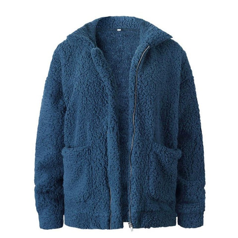 Image of Elegant Faux Fur Coat Women 2018 Autumn Winter Warm Soft Zipper Fur Jacket Female Plush Overcoat Pocket Casual Teddy Outwear