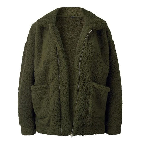 Image of Elegant Faux Fur Coat Women 2018 Autumn Winter Warm Soft Zipper Fur Jacket Female Plush Overcoat Pocket Casual Teddy Outwear