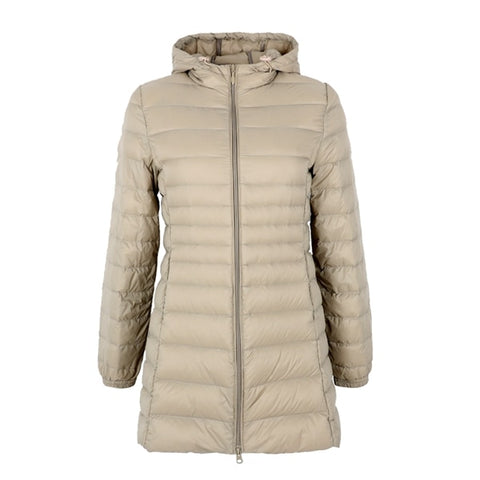 Image of 2019 Spring Matte Ultra Light Down Women Long Jacket Soft Warm Windbreaker Duck Down Coat Gray