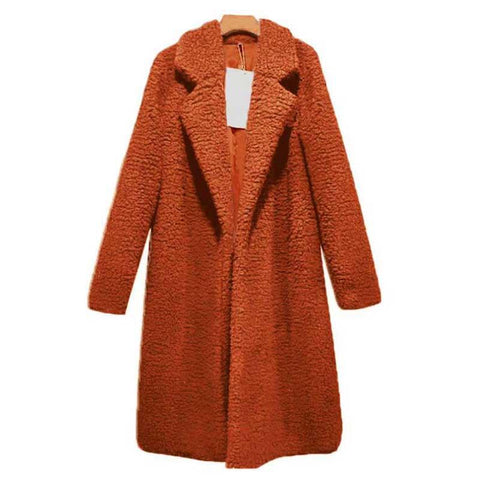 Image of Autumn Winter Faux Fur Coat Women Warm Teddy Bear Coat Ladies Fur Jacket Female Teddy Outwear Plush Overcoat Long Coat