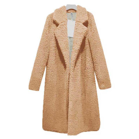 Image of Autumn Winter Faux Fur Coat Women Warm Teddy Bear Coat Ladies Fur Jacket Female Teddy Outwear Plush Overcoat Long Coat